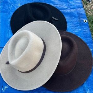 Universal Thread Wide-Brim Fedora Trio in Black, Cream, and Brown